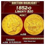 1852-o Gold Liberty Double Eagle $20 au58 SEGS