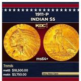 1911-p Gold Indian Half Eagle $5 ms64+ USCG