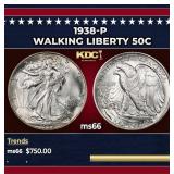 1938-p Walking Liberty Half Dollar 50c Grades ms66