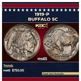 1919-p Buffalo Nickel 5c Grades ms65