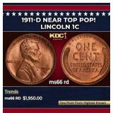 1911-d Lincoln Cent Near Top Pop! 1c ms66 rd SEGS