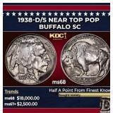 1938-d/s Buffalo Nickel Near Top Pop 5c ms68 SEGS