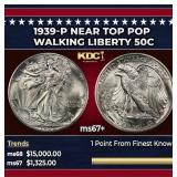 1939-p Walking Liberty Half Dollar Near Top Pop 50