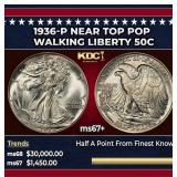 1936-p Walking Liberty Half Dollar Near Top Pop 50