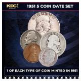 1951 5 Coin Date Set, 1 Of Each Type Of Coin Minte