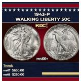 1943-p Walking Liberty Half Dollar 50c ms66+ SEGS