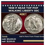 1938-p Walking Liberty Half Dollar Near Top Pop 50