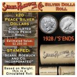 Circulated Silver Peace Dollar $1 Roll SEARS 20 19