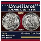 1943-p Walking Liberty Half Dollar Near Top Pop 50