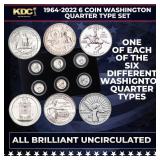 1964-2022 6 Coin Washington Quarter Type Set Uncir