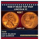 1938-p Lincoln Cent Near Top Pop 1c ms67+ rd SEGS