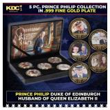 5 Coin Prince Philip Gold Plated Round Collection
