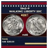 1945-p Walking Liberty Half Dollar 50c Grades ms66