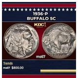 1936-p Buffalo Nickel 5c ms67 SEGS