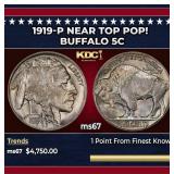 1919-p Buffalo Nickel Near Top Pop! 5c ms67 SEGS