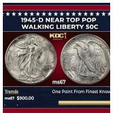 1945-d Walking Liberty Half Dollar Near Top Pop 50