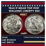 1942-p Walking Liberty Half Dollar Near Top Pop 50