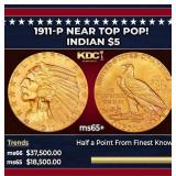 1911-p Gold Indian Half Eagle Near Top Pop! $5 ms6