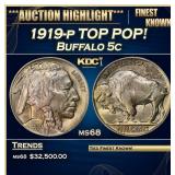 1919-p Buffalo Nickel TOP POP! 5c ms68 SEGS