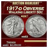 1917-d Obverse Walking Liberty Half Dollar 50c ms6