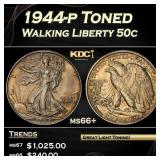 1944-p Walking Liberty Half Dollar Toned 50c ms66+