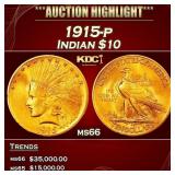 1915-p Gold Indian Eagle $10 ms66 SEGS
