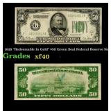 1928 $50 Green Seal Federal Reserve Note "Redeemab