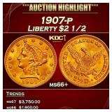 1907-p Gold Liberty Quarter Eagle $2 1/2 ms66+ SEG