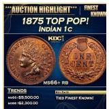 1875 Indian Cent TOP POP! 1c ms66+ rb SEGS