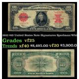 1923 $10 United States Note Grades vf+ Signatures