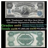 1908 $10 Blue Seal Silver Certificate "Tombstone"