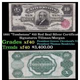 1891 $10 Red Seal Silver Certificate "Tombstone" G