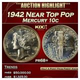 1942 Proof Mercury Dime Near Top Pop 10c pr68+ SEG