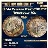 1954-s Roosevelt Dime Rainbow Toned TOP POP! 10c m