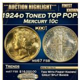 1924-d Mercury Dime Toned TOP POP! 10c ms67 fsb SE