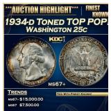 1934-d Washington Quarter Toned TOP POP! 25c ms67+