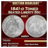 1841-o Seated Half Dollar Toned 50c ms64+ SEGS