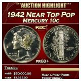 1942 Proof Mercury Dime Near Top Pop 10c pr68+ SEG
