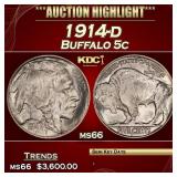 1914-d Buffalo Nickel 5c ms66 SEGS