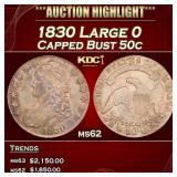 1830 Capped Bust Half Dollar Large 0 50c ms62 USCG