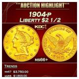 1904-p Gold Liberty Quarter Eagle $2 1/2 ms66+ SEG