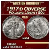 1917-d Obverse Walking Liberty Half Dollar 50c ms6