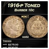 1916-p Barber Dime Toned 10c Grades ms62