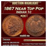 1867 Indian Cent Near Top Pop 1c ms66 rb SEGS