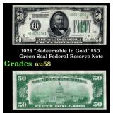 1928 $50 Green Seal Federal Reserve Note "Redeemab
