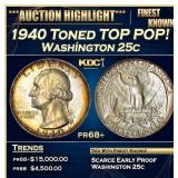 1940 Proof Washington Quarter Toned TOP POP! 25c p