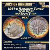 1961-d Roosevelt Dime Rainbow Toned TOP POP! 10c m