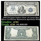 1899 $5 Large Size Silver Certificate Oncpapa Indi