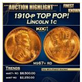 1910-p Lincoln Cent TOP POP! 1c ms67+ rd SEGS