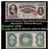 1891 $1 Treasury Note Edwin M Stanton Grades xf+ S